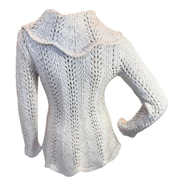 Anthropologie Yellow Bird Crochet Knit Cowl Neck Sweater Small BOHO Cottagecore - Picture 6 of 16